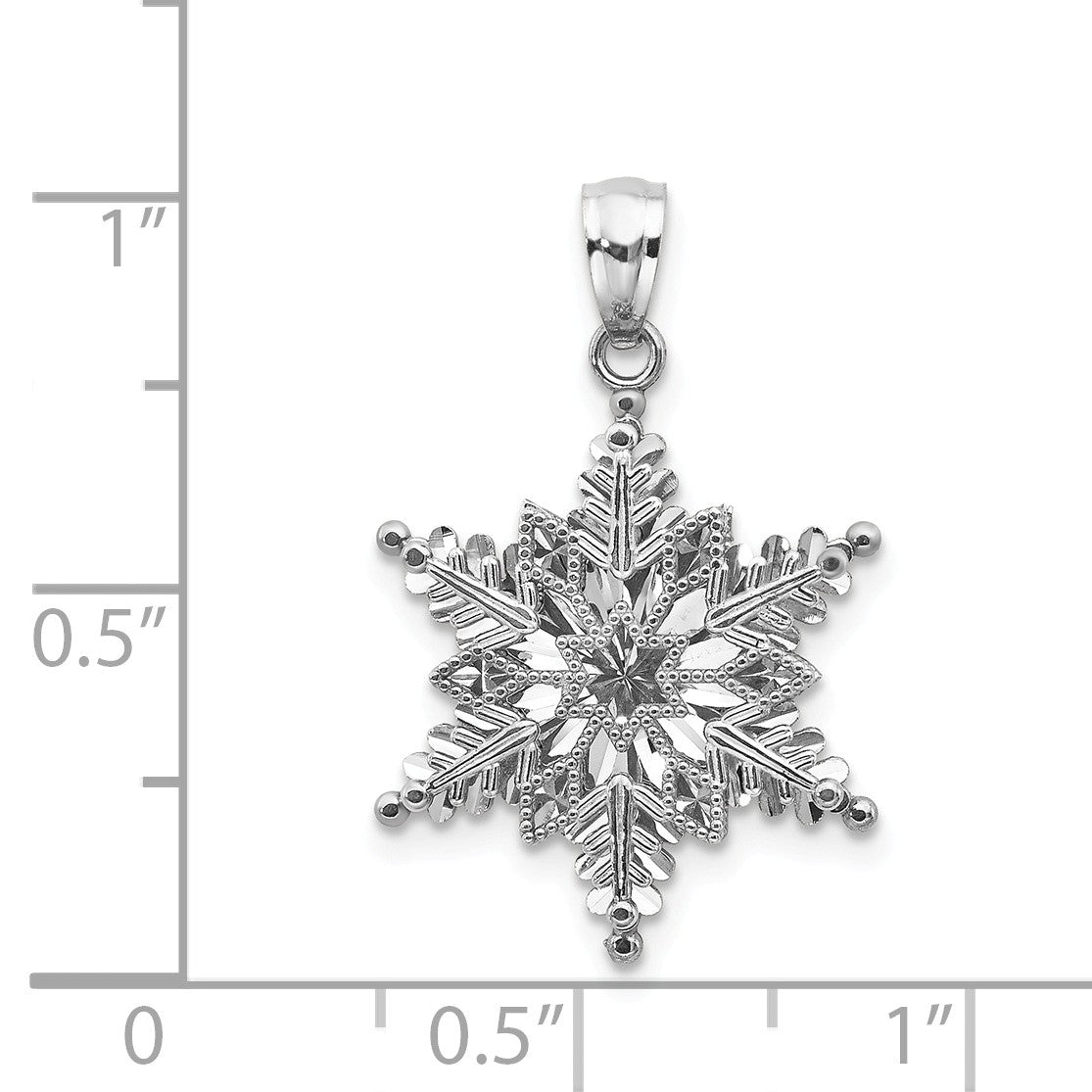 Alternate view of the 14k White Gold Stacked Snowflake Pendant, 18mm by The Black Bow Jewelry Co.