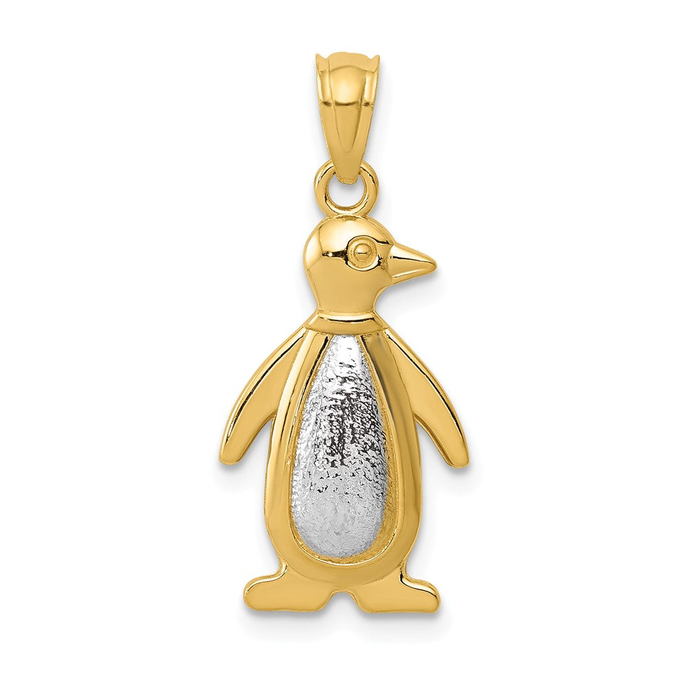 14k Yellow Gold and White Gold Penguin Pendant, 11 x 25mm, Item P26275 by The Black Bow Jewelry Co.