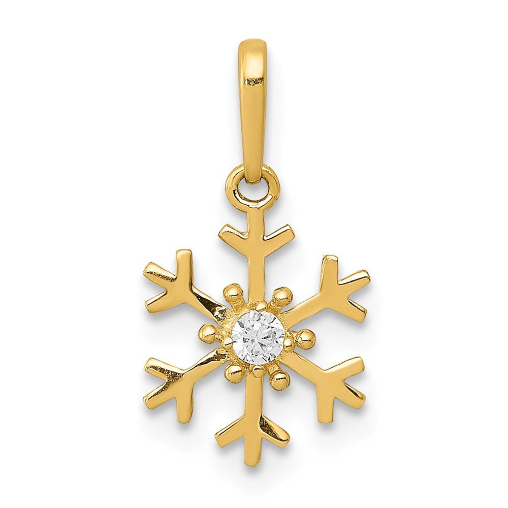 14k Yellow Gold &amp; Cubic Zirconia Snowflake Charm or Pendant, 8mm, Item P26277 by The Black Bow Jewelry Co.