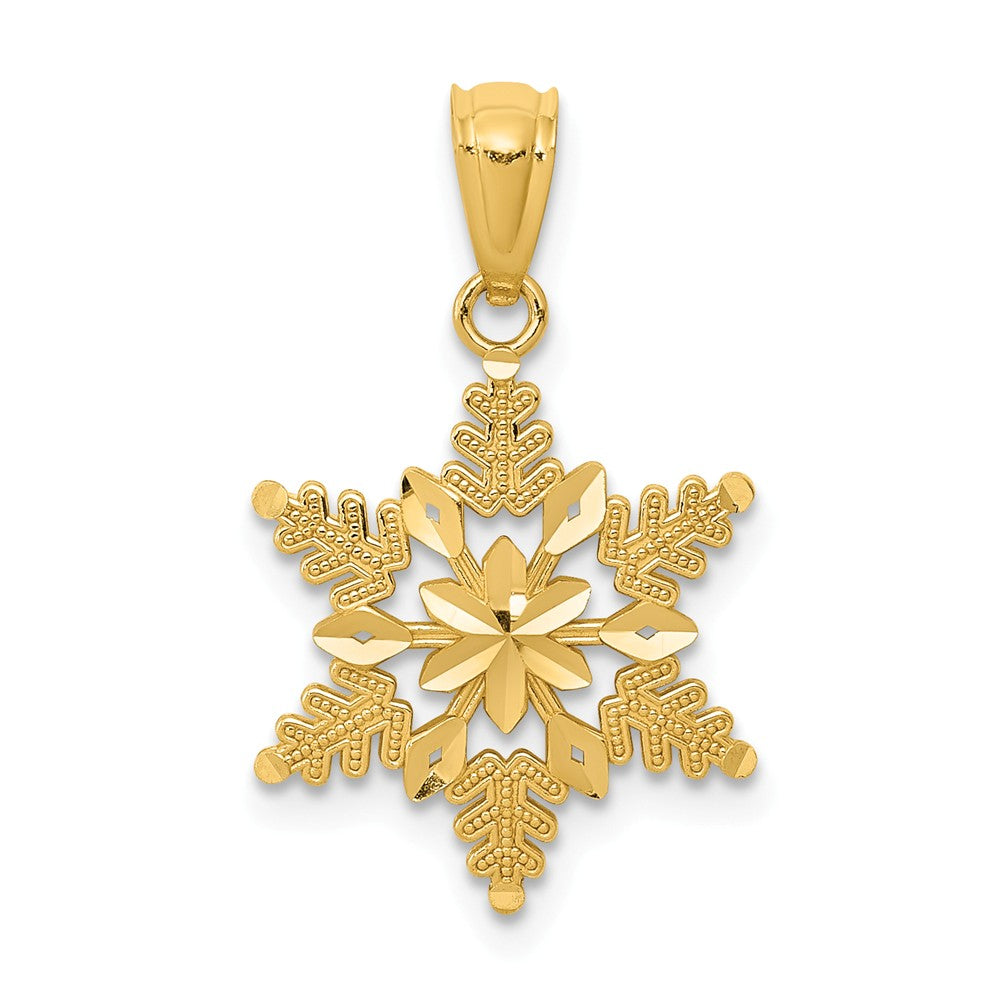 14k Yellow Gold Diamond Cut and Polished Snowflake Pendant, 13mm, Item P26278 by The Black Bow Jewelry Co.