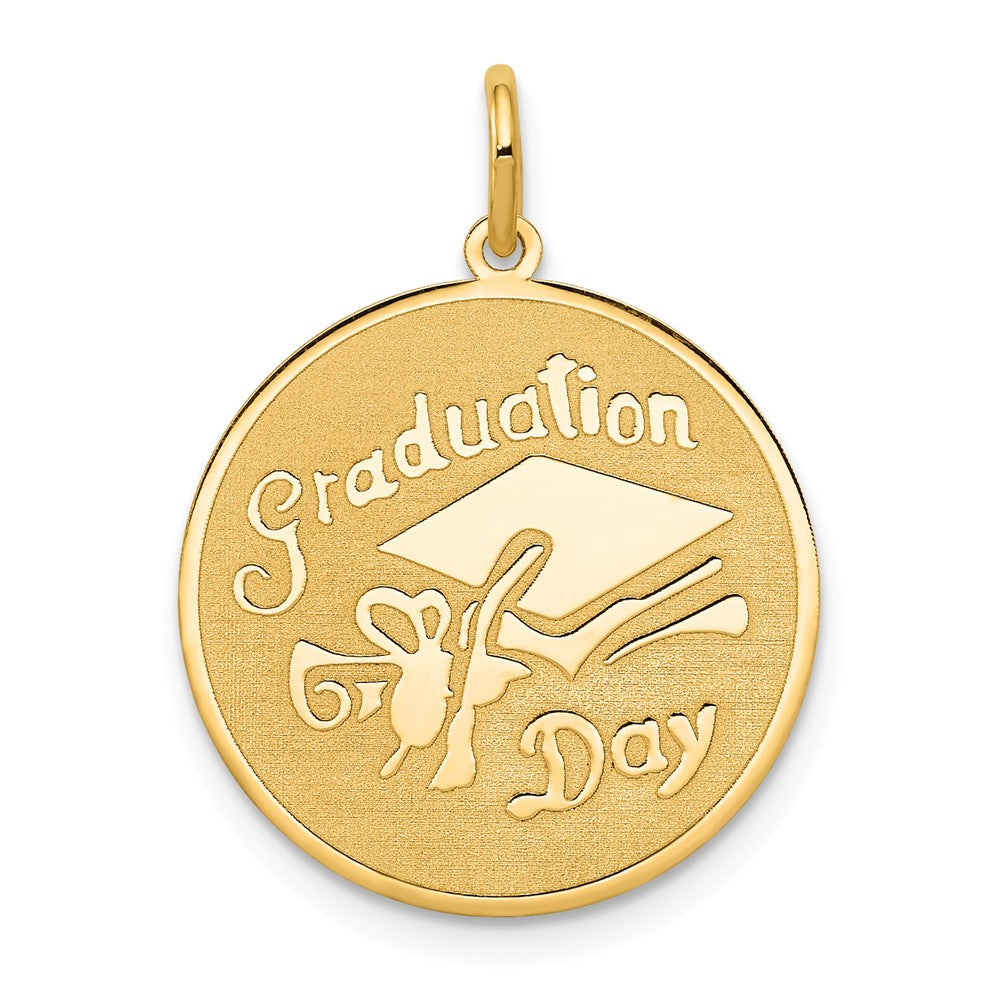 14k Yellow Gold Graduation Day Engravable Disc Charm or Pendant, 18mm, Item P26282 by The Black Bow Jewelry Co.