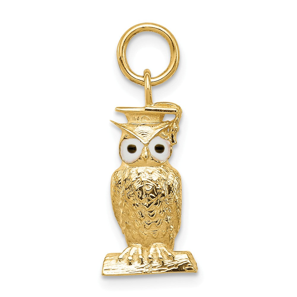 14k Yellow Gold &amp; Enamel Graduation Owl Charm or Pendant, 7mm, Item P26283 by The Black Bow Jewelry Co.