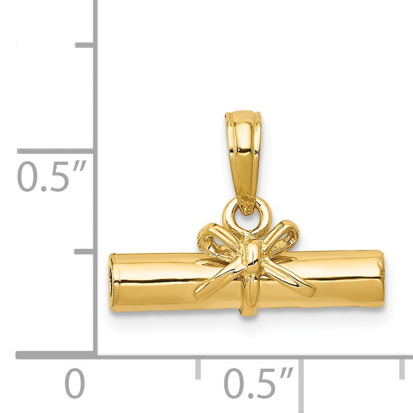Alternate view of the 14k Yellow Gold Three Dimensional Diploma Pendant, 17mm by The Black Bow Jewelry Co.