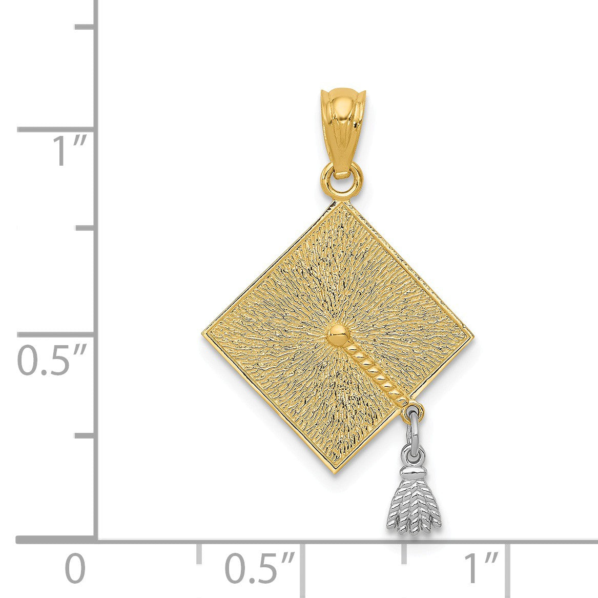 Alternate view of the 14k Two Tone Gold 3D Graduation Cap with Moveable Tassel Pendant, 17mm by The Black Bow Jewelry Co.