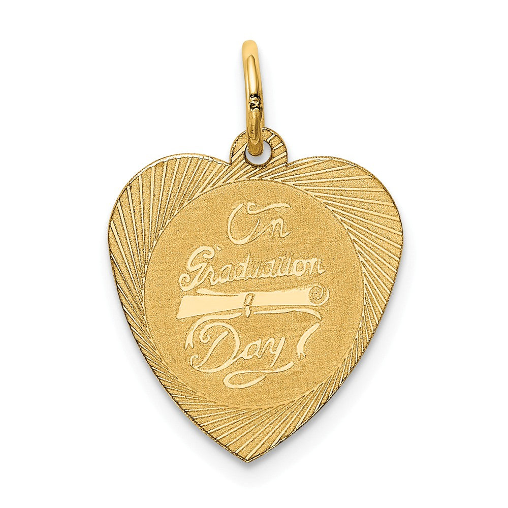 14k Yellow Gold On Graduation Day Engravable Heart Charm Pendant, 15mm, Item P26293 by The Black Bow Jewelry Co.