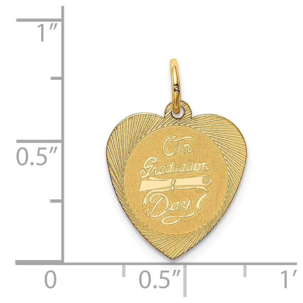 Alternate view of the 14k Yellow Gold On Graduation Day Engravable Heart Charm Pendant, 15mm by The Black Bow Jewelry Co.