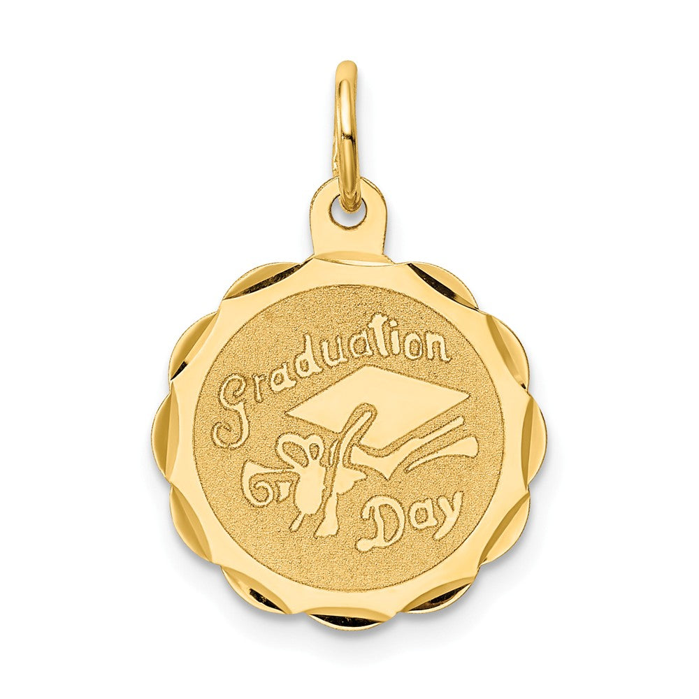 14k Yellow Gold Graduation Day Brocaded Disc Charm or Pendant, 16mm, Item P26295 by The Black Bow Jewelry Co.