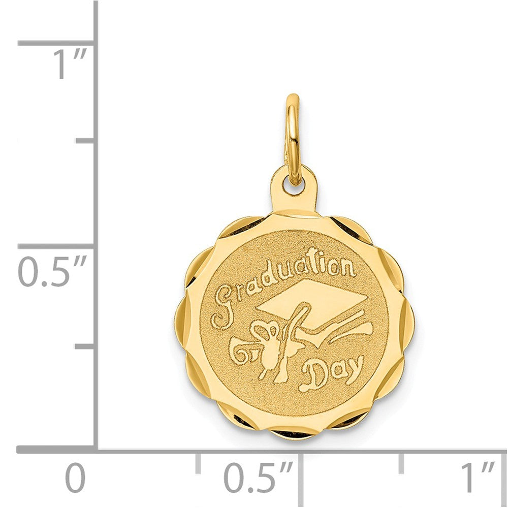 Alternate view of the 14k Yellow Gold Graduation Day Brocaded Disc Charm or Pendant, 16mm by The Black Bow Jewelry Co.
