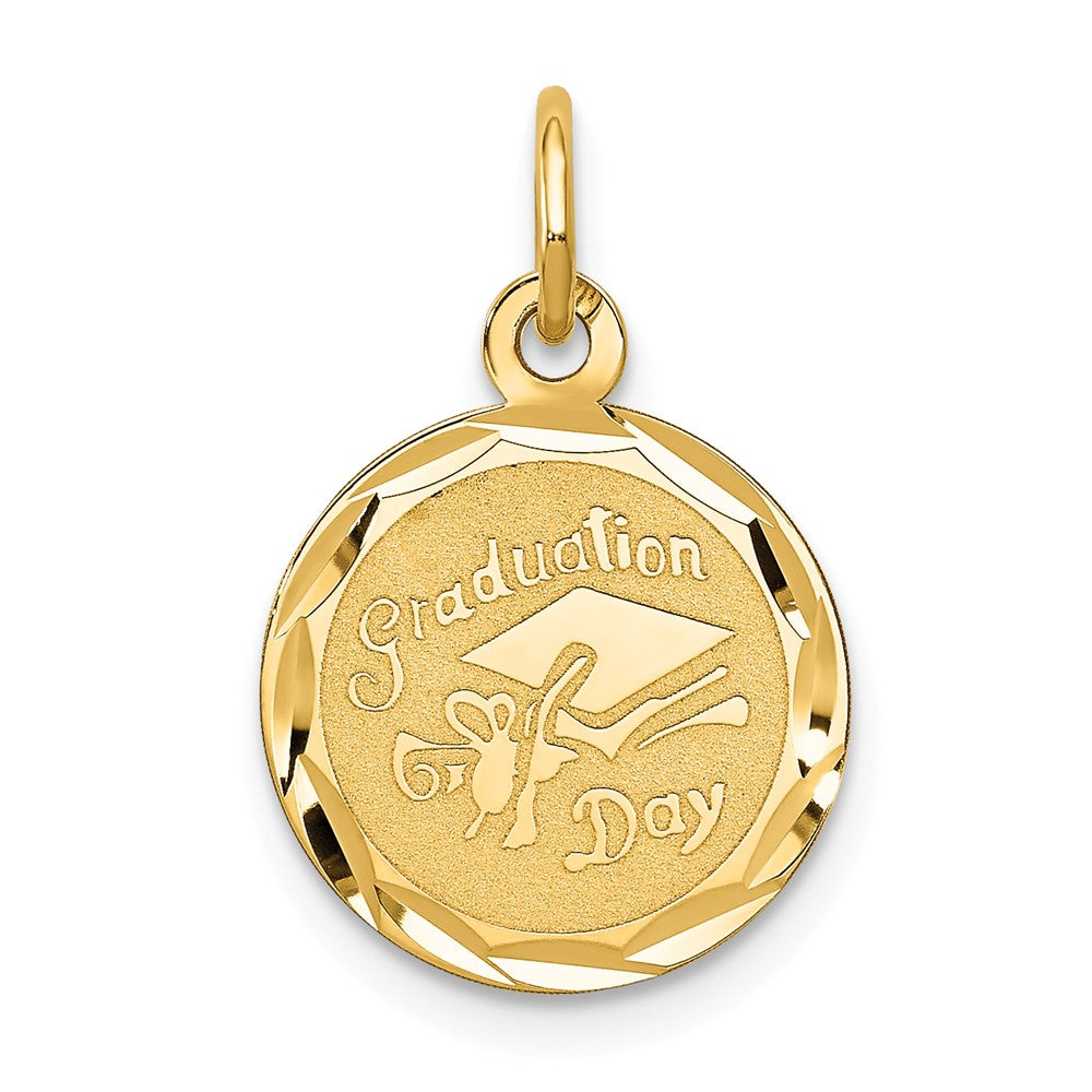 14k Yellow Gold Graduation Cap Brocaded Disc Charm or Pendant, 14mm, Item P26296 by The Black Bow Jewelry Co.