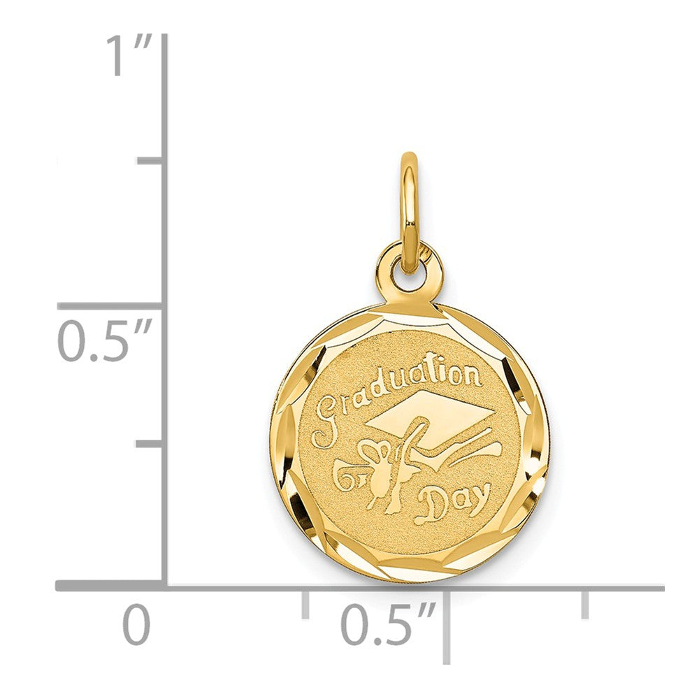 Alternate view of the 14k Yellow Gold Graduation Cap Brocaded Disc Charm or Pendant, 14mm by The Black Bow Jewelry Co.