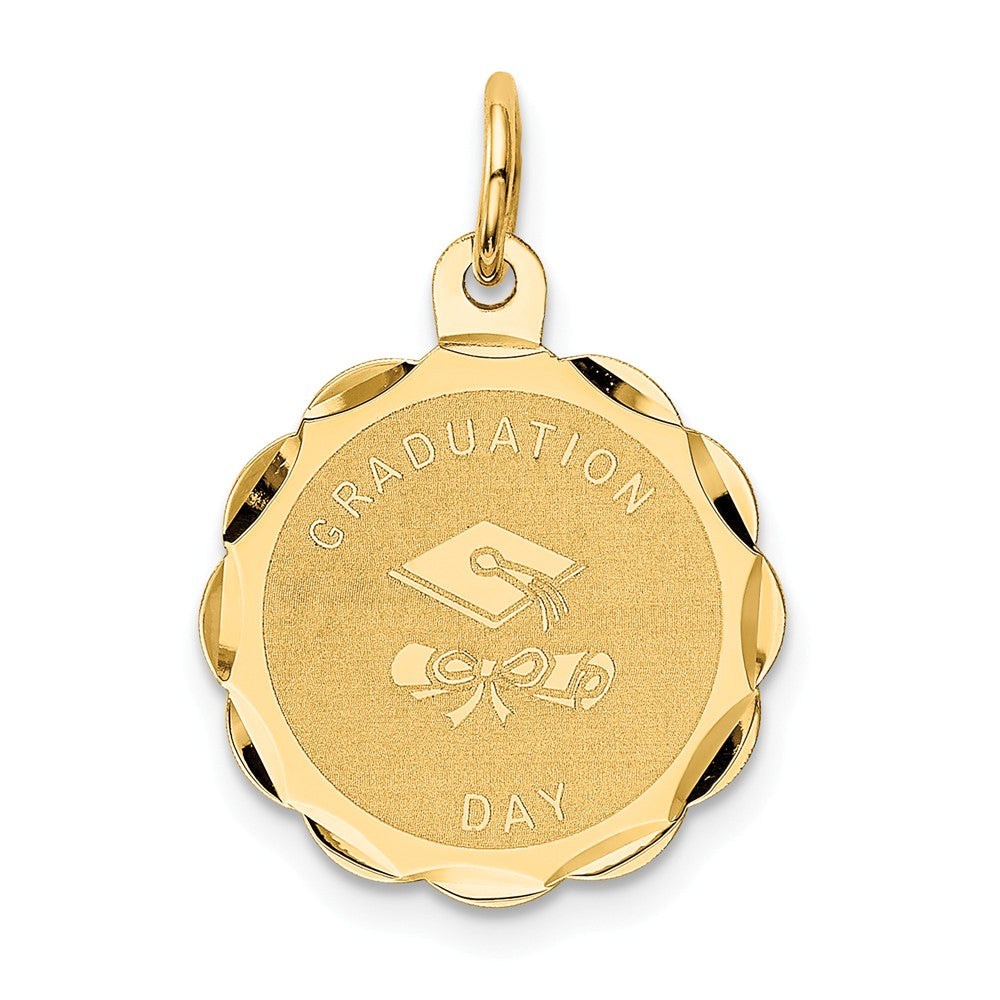 14k Yellow Gold Brocaded Disc  Graduation Day Charm or Pendant, 16mm, Item P26298 by The Black Bow Jewelry Co.