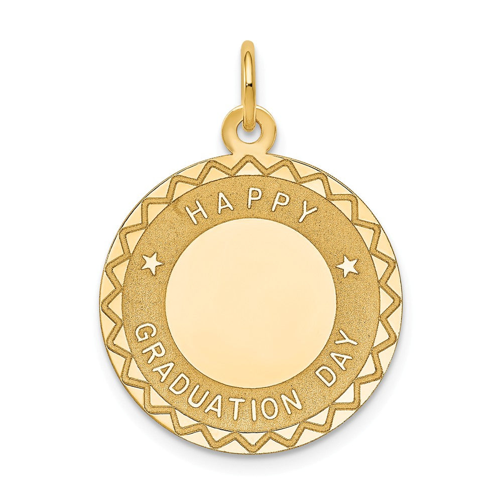 14k Yellow Gold Happy Graduation Day Circle Charm or Pendant, 20mm, Item P26303 by The Black Bow Jewelry Co.