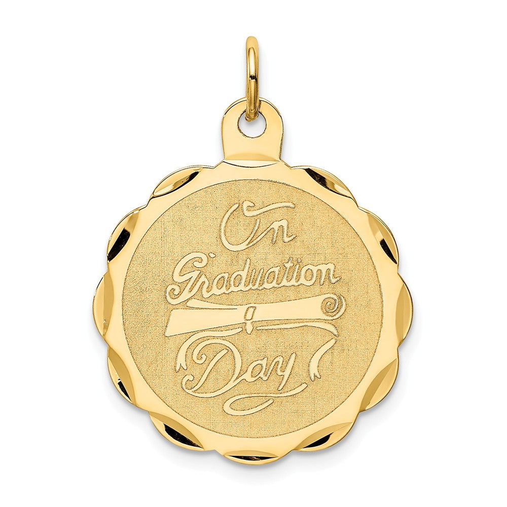 14k Yellow Gold On Graduation Day with Diploma Circle Pendant, 22mm, Item P26304 by The Black Bow Jewelry Co.