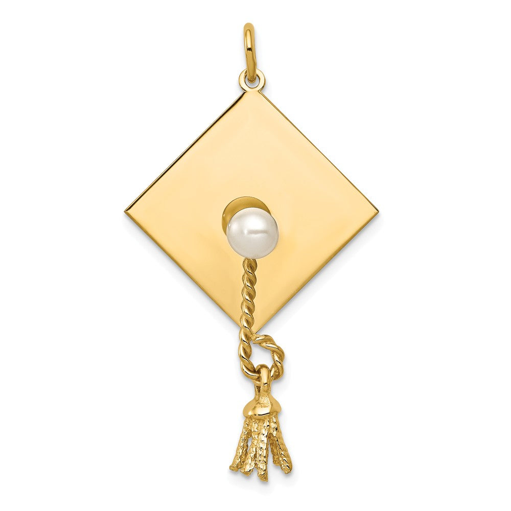 14k Yellow Gold &amp; Freshwater Cultured Pearl Graduation Cap Charm, 22mm, Item P26305 by The Black Bow Jewelry Co.