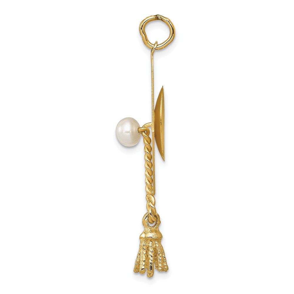 Alternate view of the 14k Yellow Gold &amp; Freshwater Cultured Pearl Graduation Cap Charm, 22mm by The Black Bow Jewelry Co.