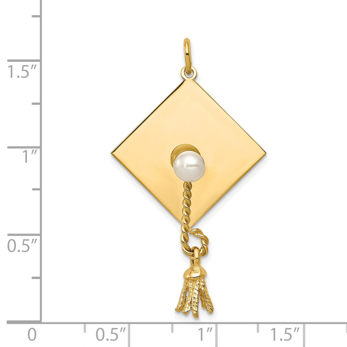 Alternate view of the 14k Yellow Gold &amp; Freshwater Cultured Pearl Graduation Cap Charm, 22mm by The Black Bow Jewelry Co.