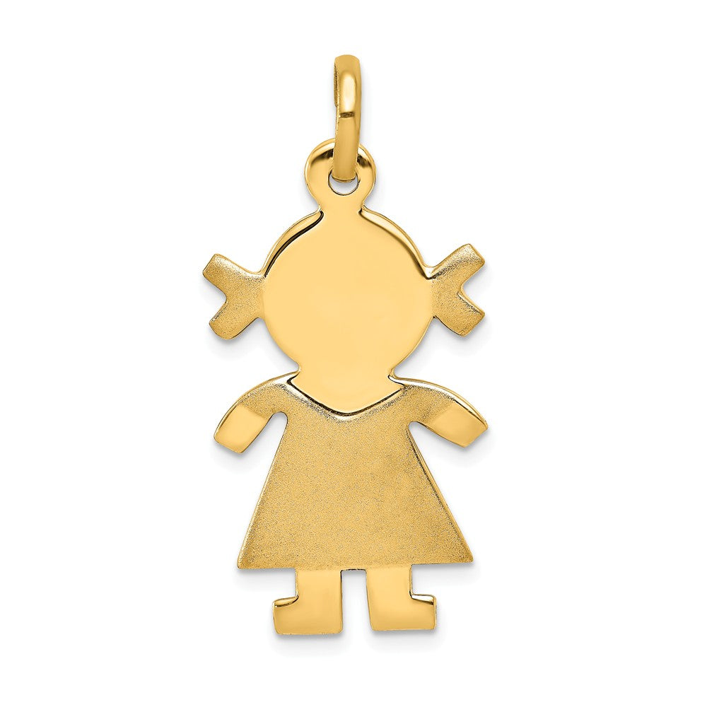 14k Yellow Gold Satin Girl Engravable Charm or Pendant, 16mm, Item P26320 by The Black Bow Jewelry Co.