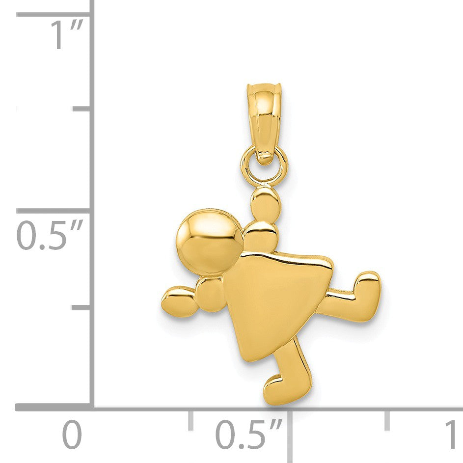 Alternate view of the 14k Yellow Gold Little Girl Charm or Pendant, 13mm by The Black Bow Jewelry Co.