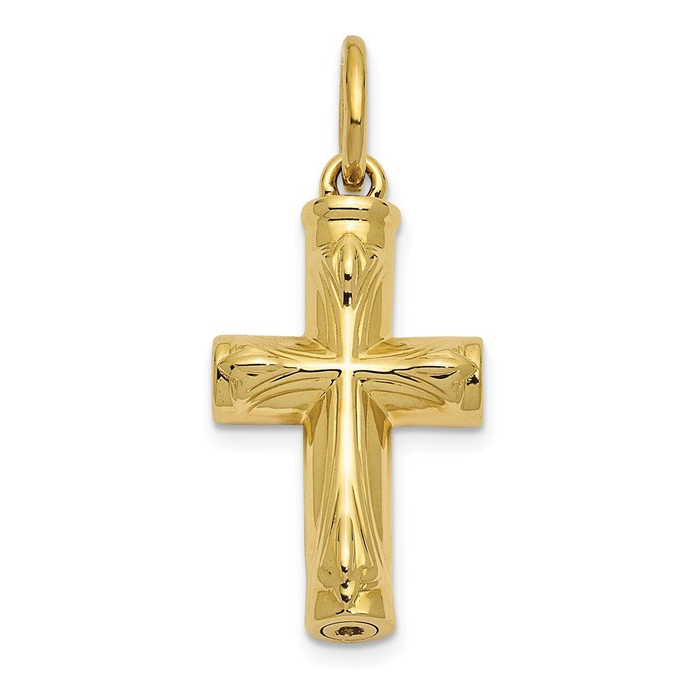 10k or 14k Yellow Gold Polished Cross Ash Holder Pendant, 16 x 25mm, Item P26358 by The Black Bow Jewelry Co.