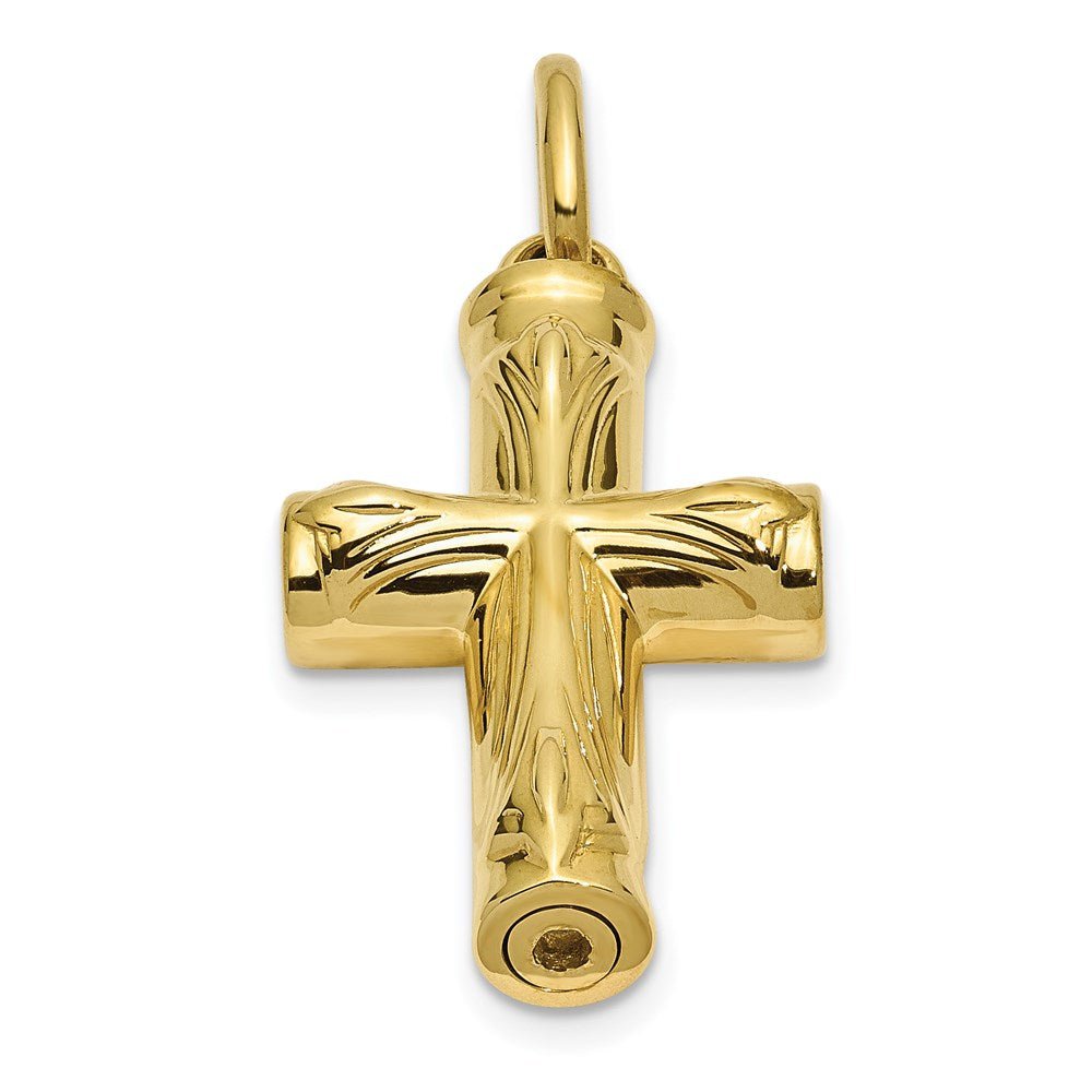Alternate view of the 10k or 14k Yellow Gold Polished Cross Ash Holder Pendant, 16 x 25mm by The Black Bow Jewelry Co.