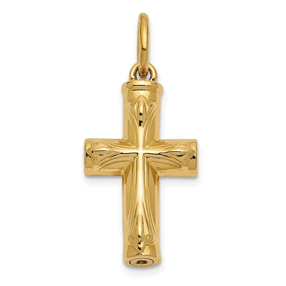 10k or 14k Yellow Gold Polished Cross Ash Holder Pendant, 16 x 25mm