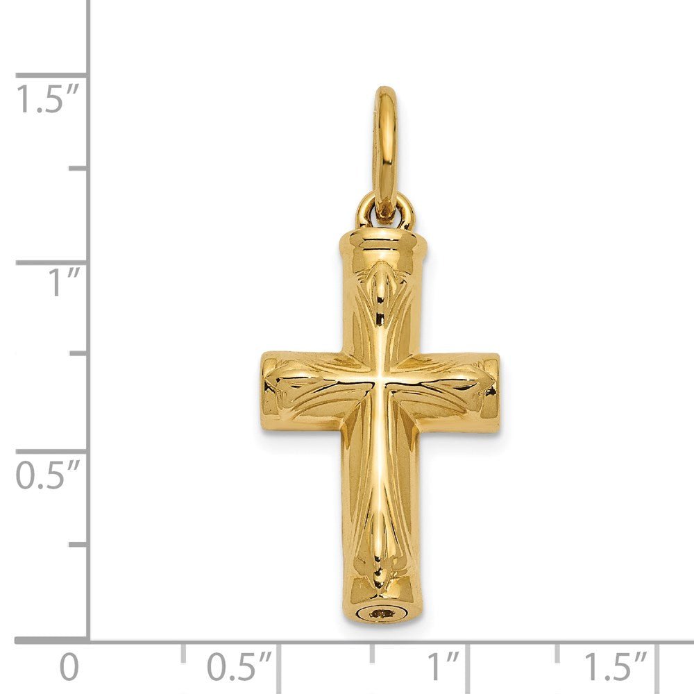 Alternate view of the 14k Yellow Gold Polished Cross Ash Holder Pendant, 16 x 25mm by The Black Bow Jewelry Co.