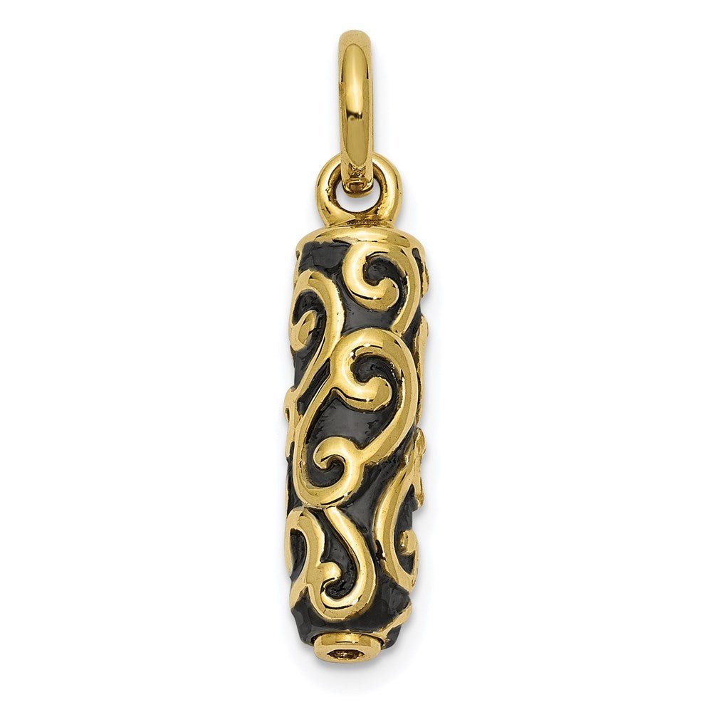 10k or 14k Yellow Gold Antiqued Scroll Cylinder Ash Holder Pendant, Item P26359 by The Black Bow Jewelry Co.