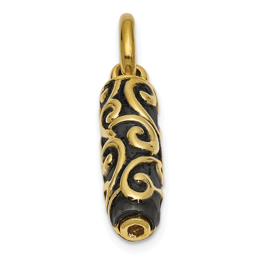 Alternate view of the 10k or 14k Yellow Gold Antiqued Scroll Cylinder Ash Holder Pendant by The Black Bow Jewelry Co.