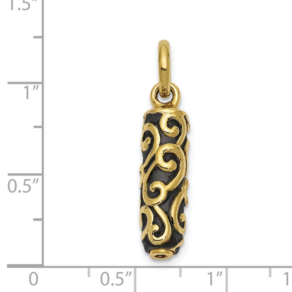 Alternate view of the 10k Yellow Gold Antiqued Scroll Cylinder Ash Holder Pendant, 6 x 19mm by The Black Bow Jewelry Co.