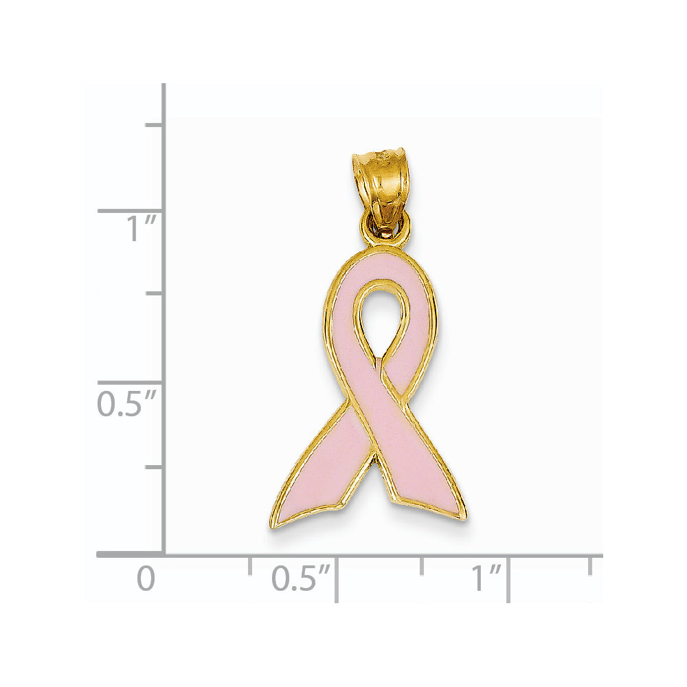 Alternate view of the 14k Yellow Gold &amp; Pink Enamel Awareness Ribbon Pendant by The Black Bow Jewelry Co.