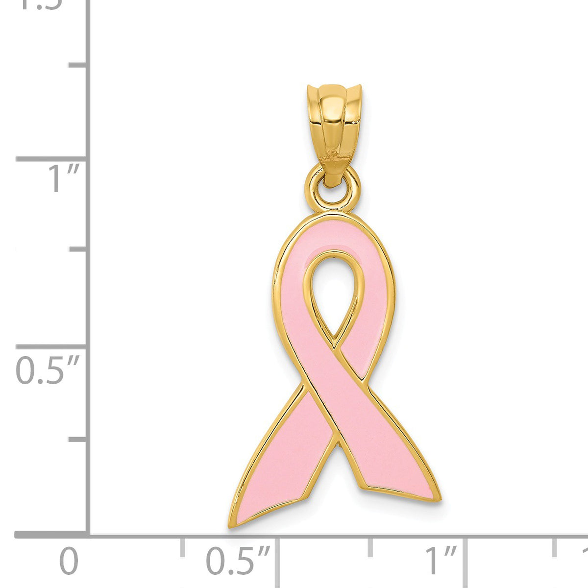 Alternate view of the 14k Yellow Gold &amp; Pink Enamel Awareness Ribbon Pendant by The Black Bow Jewelry Co.