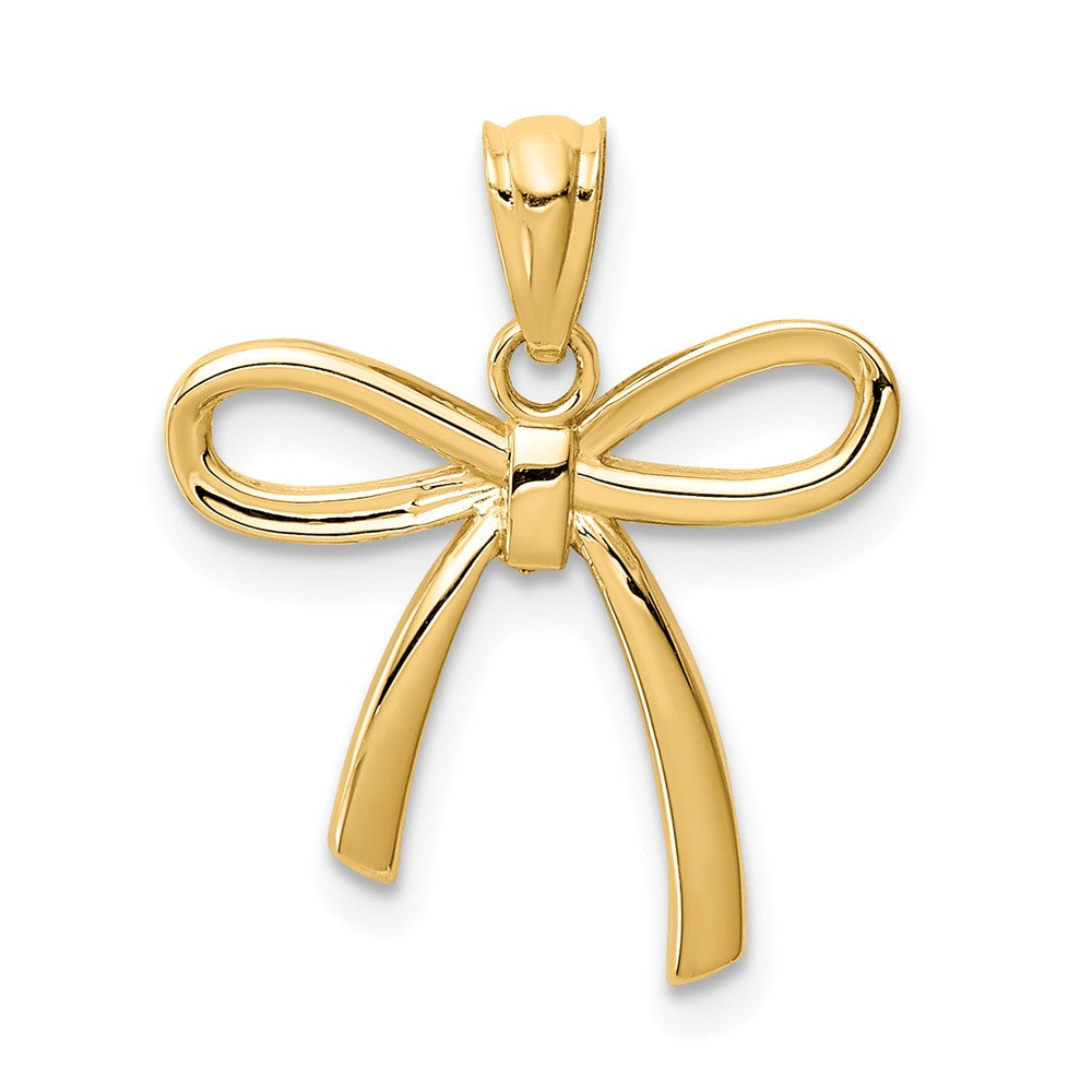 14K Yellow Gold Polished Ribbon Bow Pendant, 17mm (5/8 inch), Item P26372-21 by The Black Bow Jewelry Co.