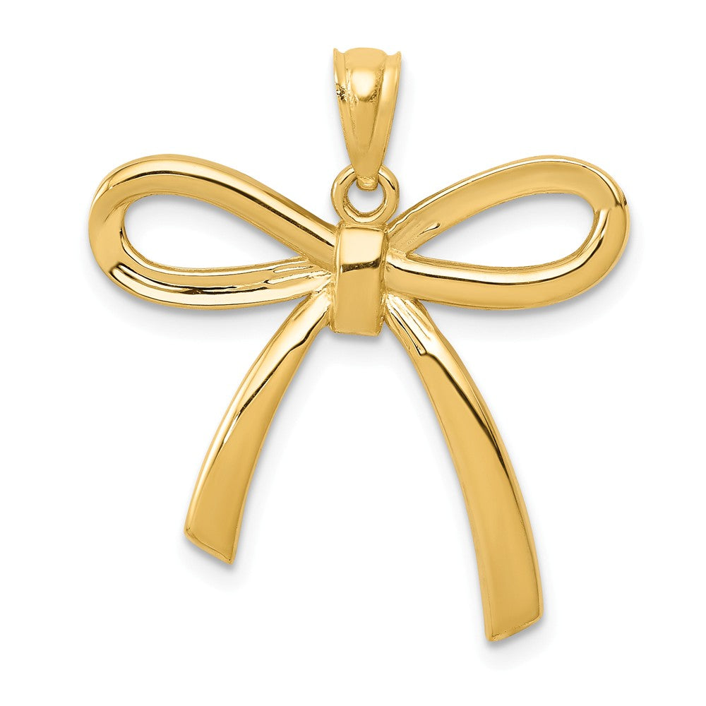 14k Yellow Gold Polished Ribbon Bow Pendant, 23mm (7/8 inch), Item P26372-24 by The Black Bow Jewelry Co.