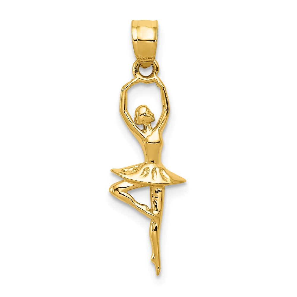 14k Yellow Gold Pointe Ballerina Pendant, 8 x 27mm, Item P26373-27 by The Black Bow Jewelry Co.