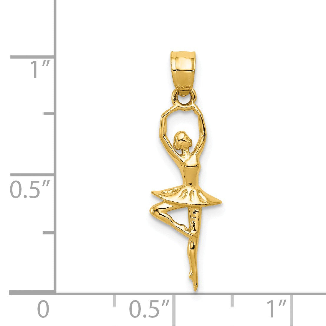 Alternate view of the 14k Yellow Gold Pointe Ballerina Pendant, 8 x 27mm by The Black Bow Jewelry Co.