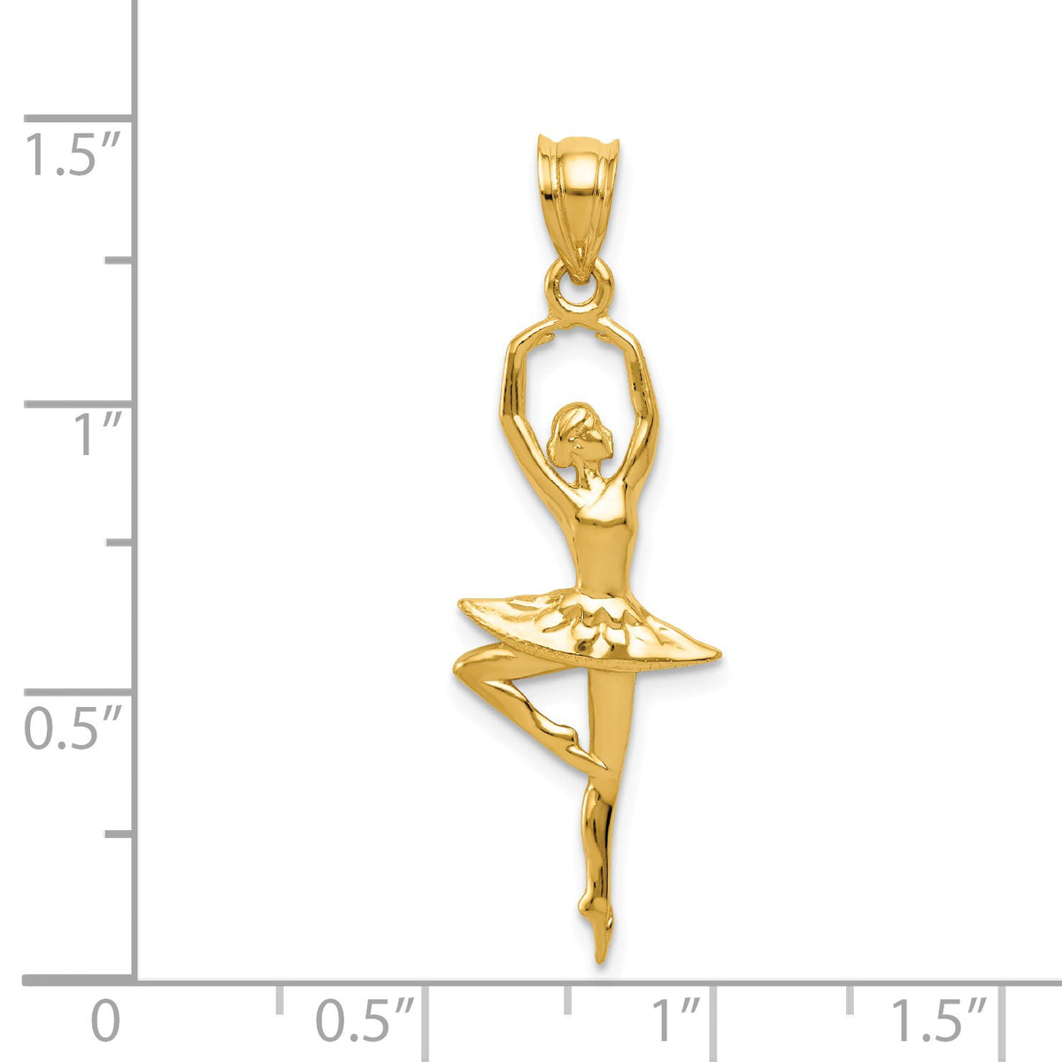 Alternate view of the 14k Yellow Gold Pointe Ballerina Pendant, 12 x 36mm by The Black Bow Jewelry Co.