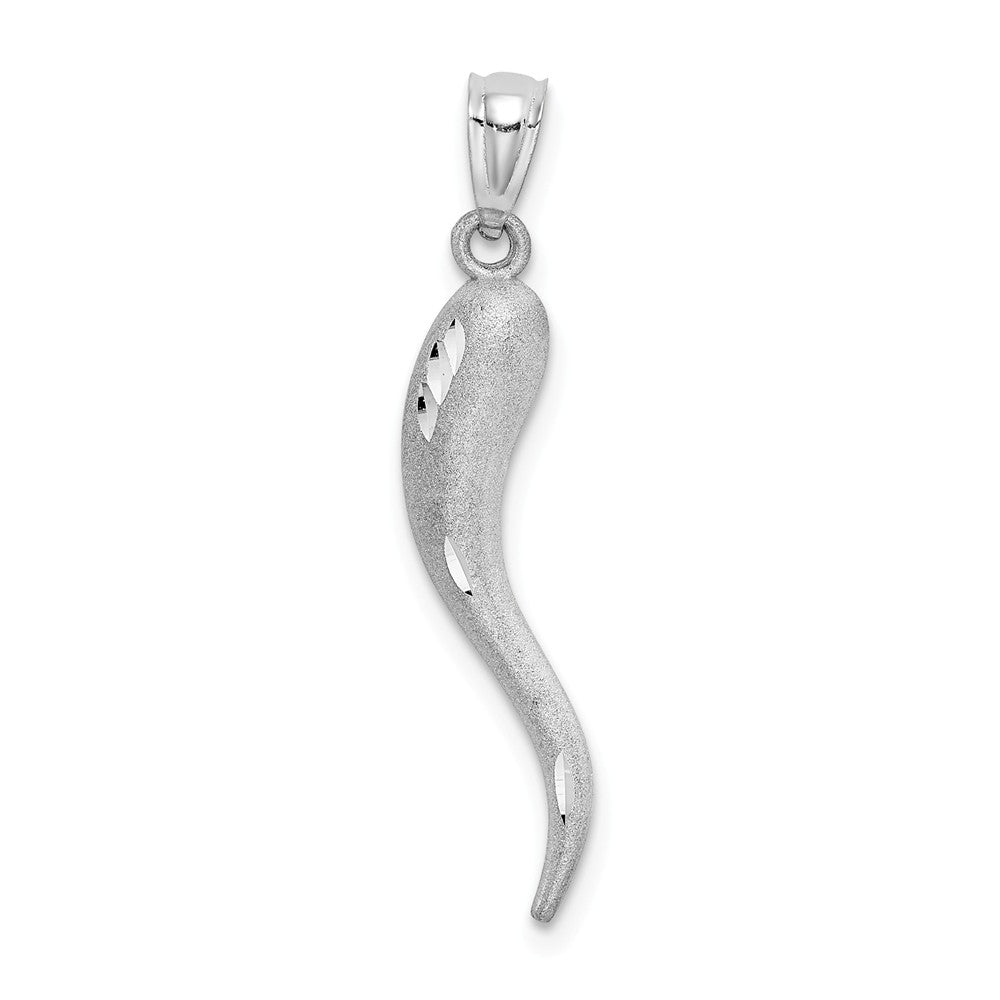 14k Yellow or White Gold Satin &amp; D/C Italian Horn Pendant, 5 x 30mm, Item P26375 by The Black Bow Jewelry Co.