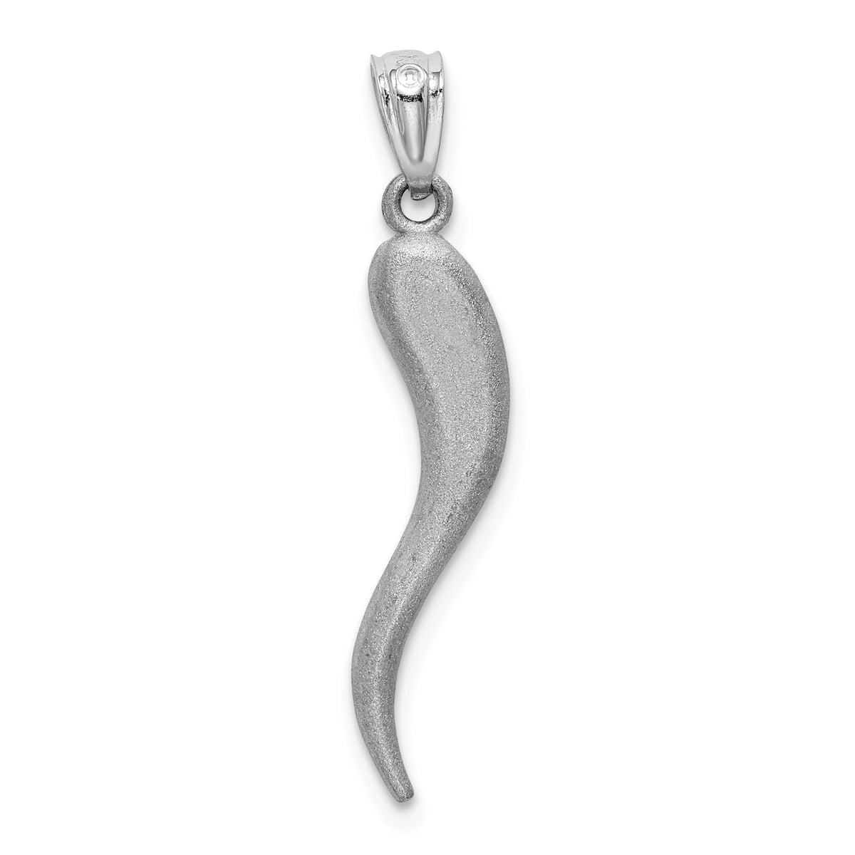 Alternate view of the 14k White Gold Satin &amp; Diamond Cut Italian Horn Pendant, 5 x 30mm by The Black Bow Jewelry Co.