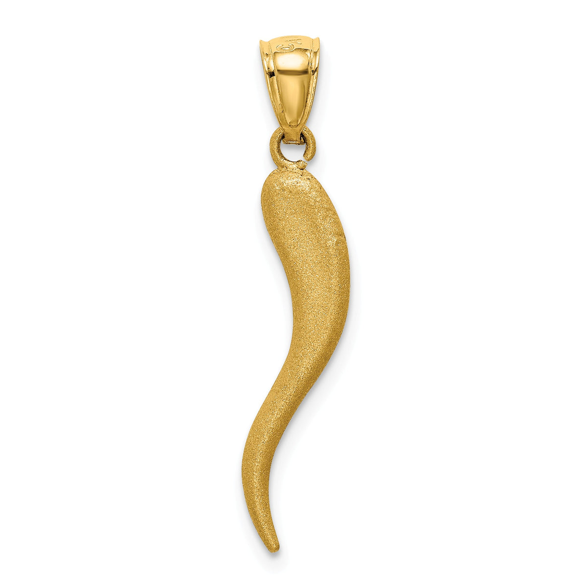 Alternate view of the 14k Yellow Gold Satin &amp; Diamond Cut Italian Horn Pendant, 5 x 30mm by The Black Bow Jewelry Co.