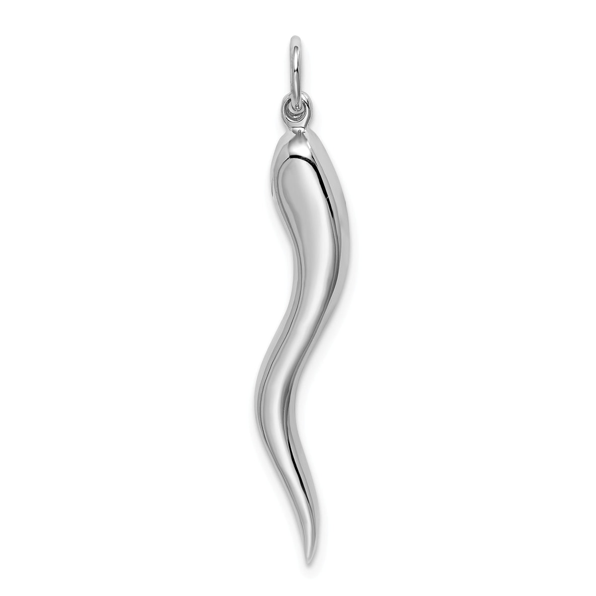 Alternate view of the 14k White Gold Solid Large Italian Horn Pendant, 5 x 40mm by The Black Bow Jewelry Co.