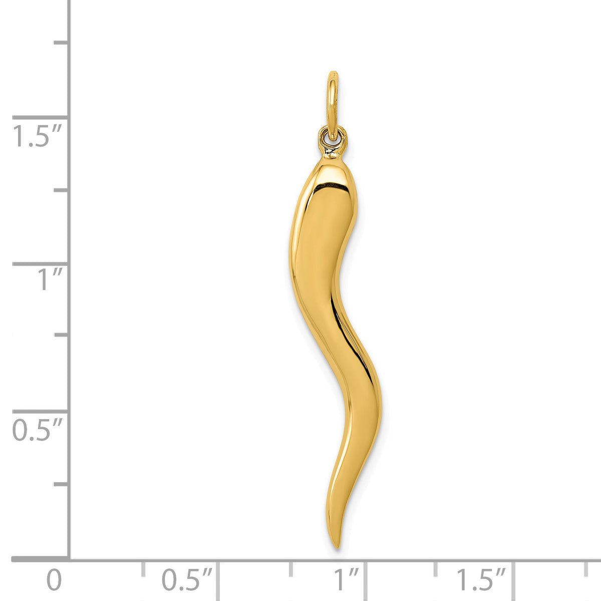 Alternate view of the 14k Yellow Gold Solid Large Italian Horn Pendant, 5 x 40mm by The Black Bow Jewelry Co.