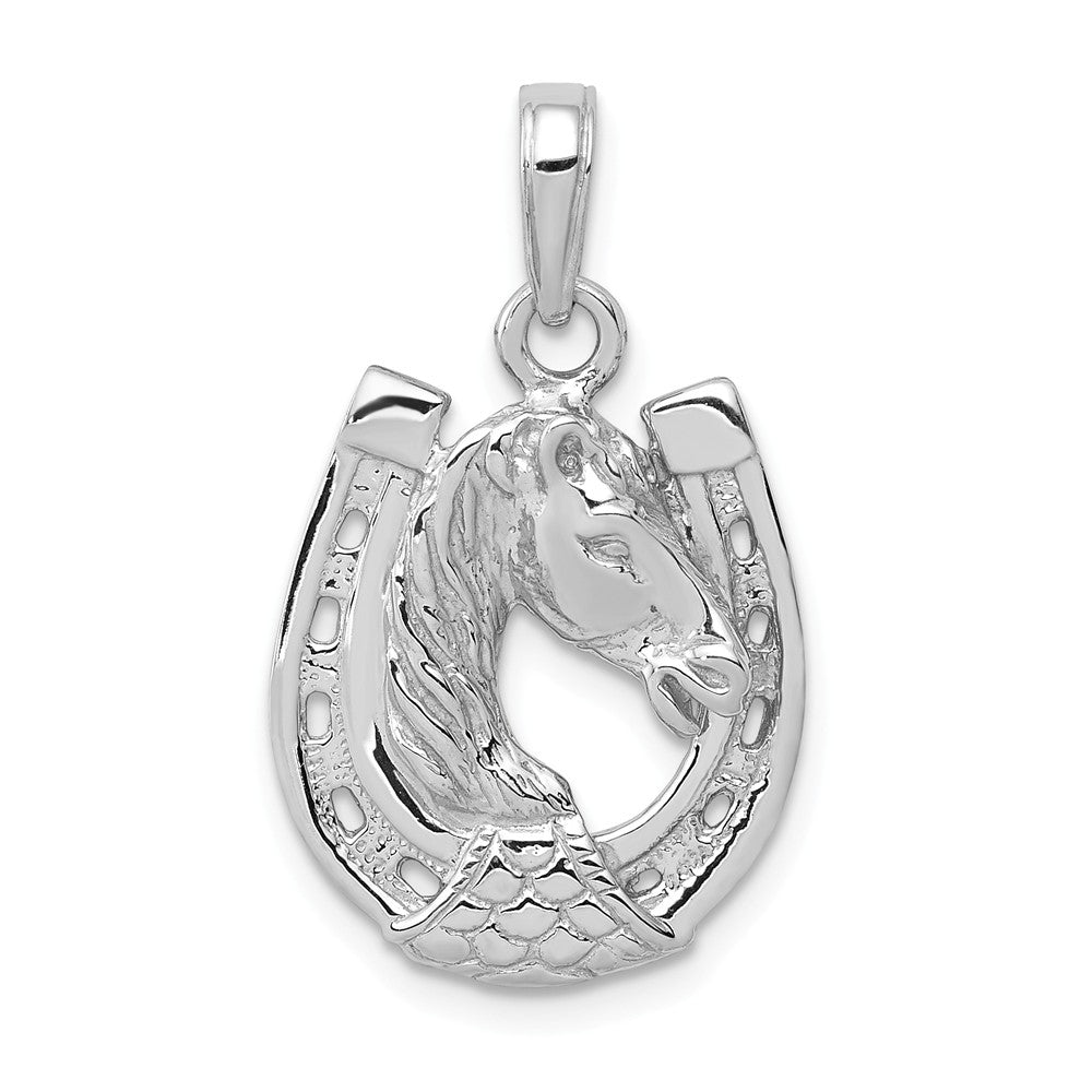 14k White or Yellow Gold Horse Head and Horseshoe Pendant, 15mm, Item P26383 by The Black Bow Jewelry Co.