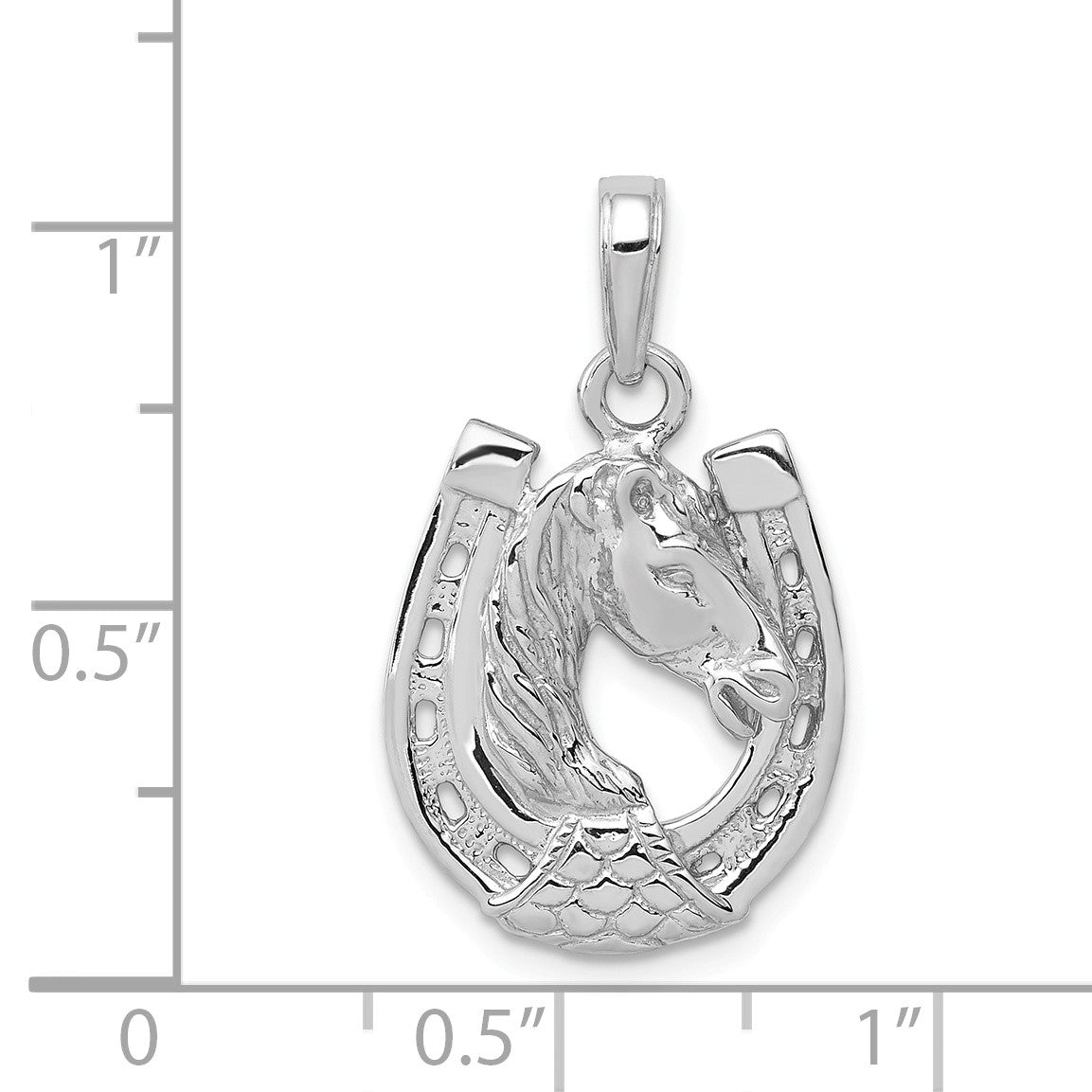 Alternate view of the 14k White or Yellow Gold Horse Head and Horseshoe Pendant, 15mm by The Black Bow Jewelry Co.