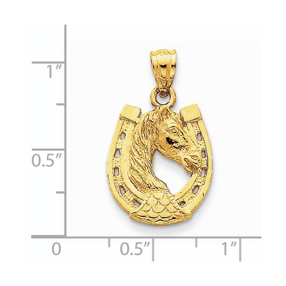 Alternate view of the 14k Yellow Gold Horse Head and Horseshoe Pendant, 15mm by The Black Bow Jewelry Co.