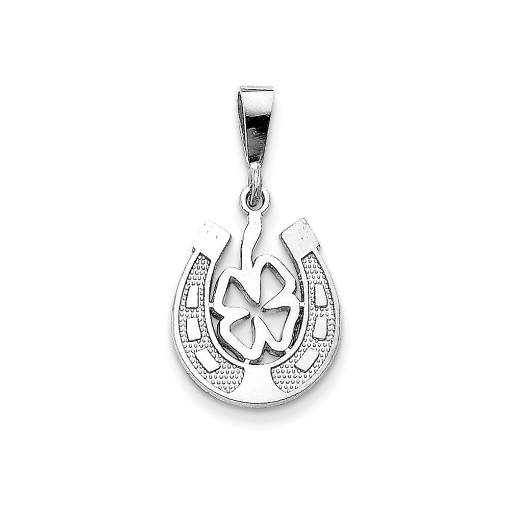 14k Yellow or White Gold Four Leaf Clover and Horseshoe Pendant, 15mm, Item P26386 by The Black Bow Jewelry Co.