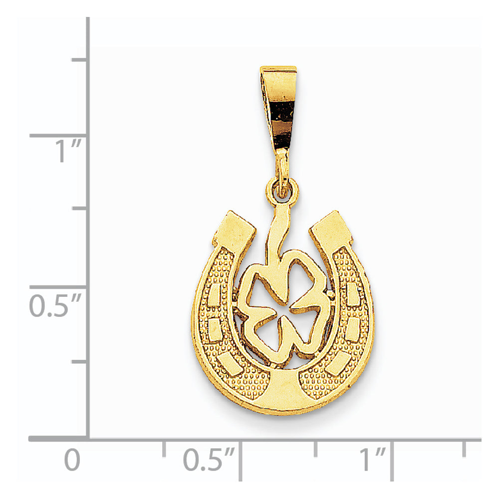 Alternate view of the 14k Yellow or White Gold Four Leaf Clover and Horseshoe Pendant, 15mm by The Black Bow Jewelry Co.