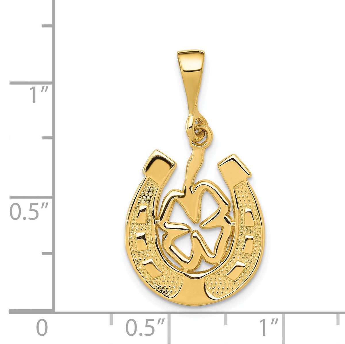 Alternate view of the 14k Yellow Gold Four Leaf Clover and Horseshoe Pendant, 15mm by The Black Bow Jewelry Co.