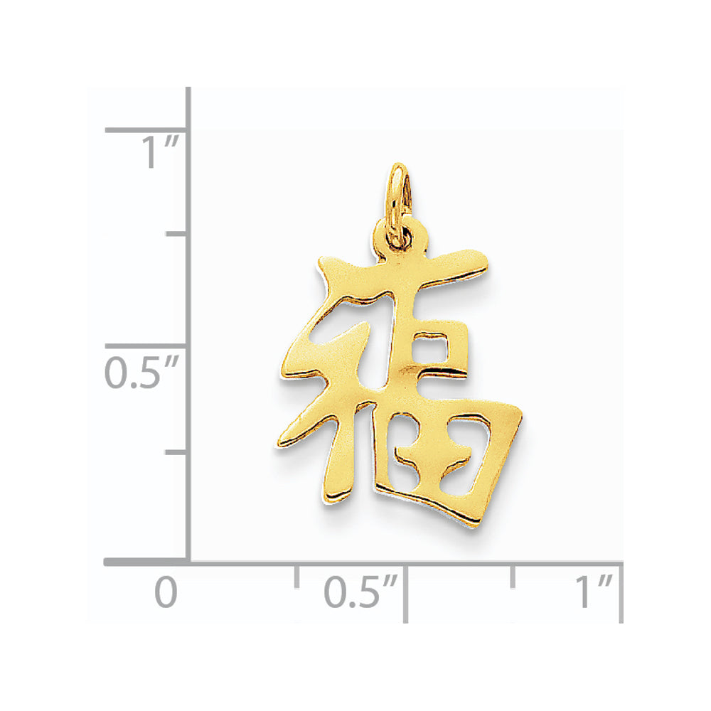 Alternate view of the 14k White or Yellow Gold Polished Chinese Good Luck Pendant, 14mm by The Black Bow Jewelry Co.