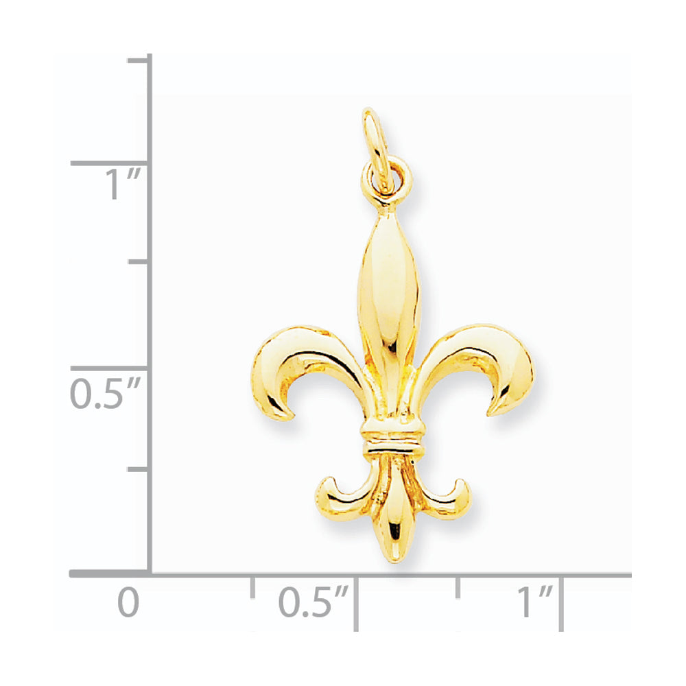 Alternate view of the 14k Yellow Gold Solid 3D Fleur De Lis Pendant, 17mm (5/8 inch) by The Black Bow Jewelry Co.