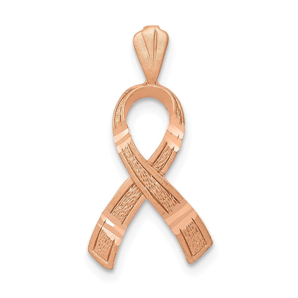 14k Yellow, White or Rose Gold Awareness Ribbon Pendant, 12mm, Item P26391 by The Black Bow Jewelry Co.